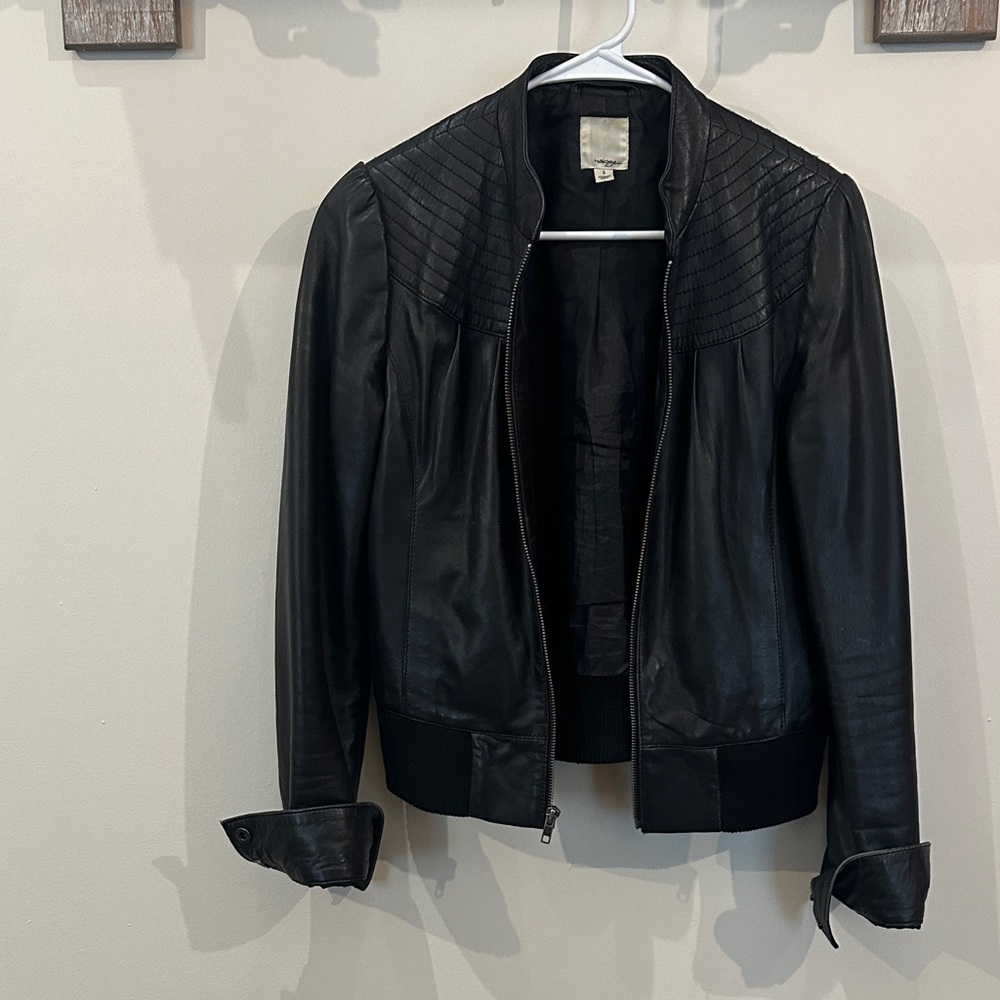 Halogen Quilted Black Leather Jacket